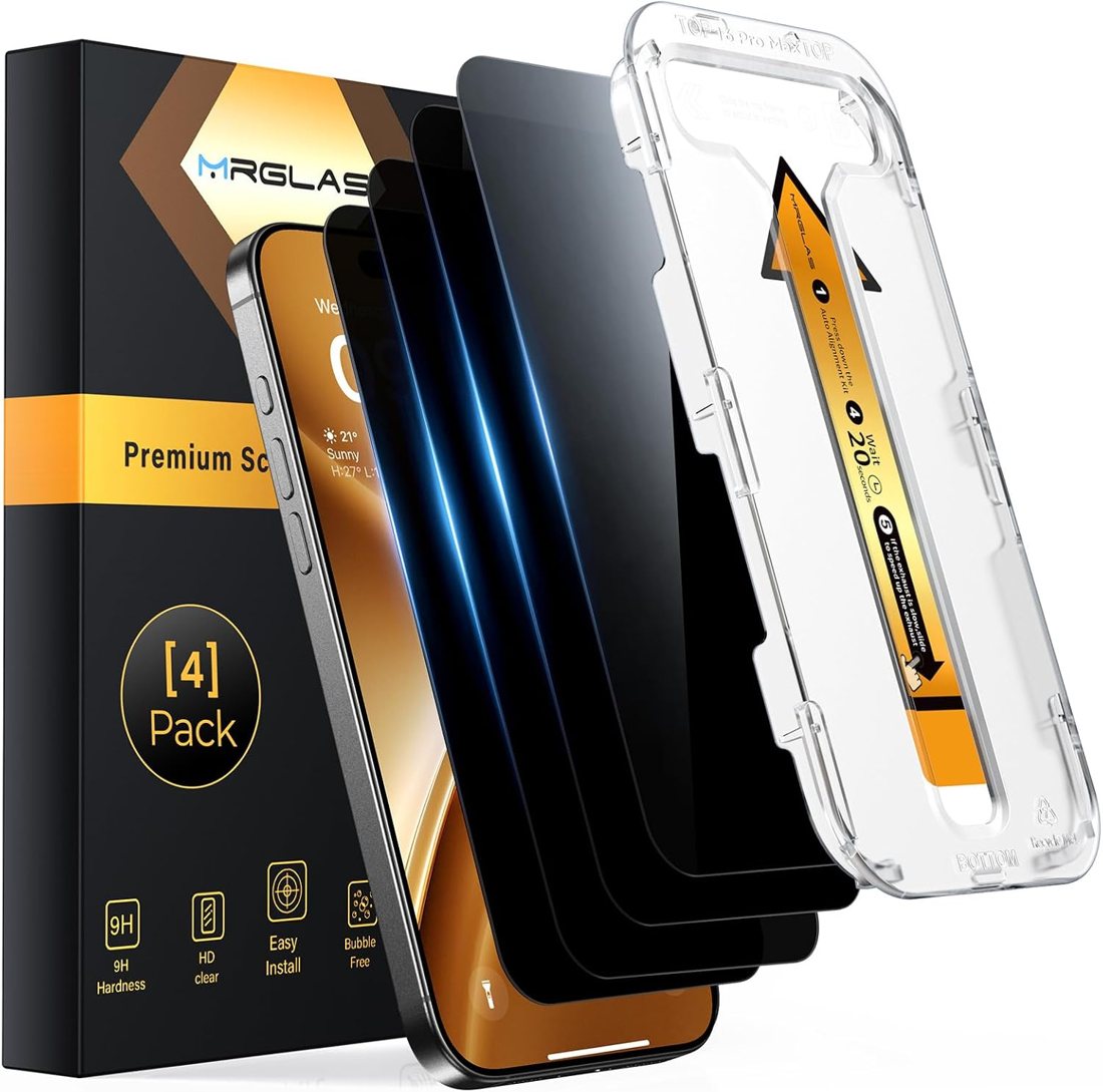 TOP 9H+ Privacy Glass for iPhone 16 Plus — 4-Pack